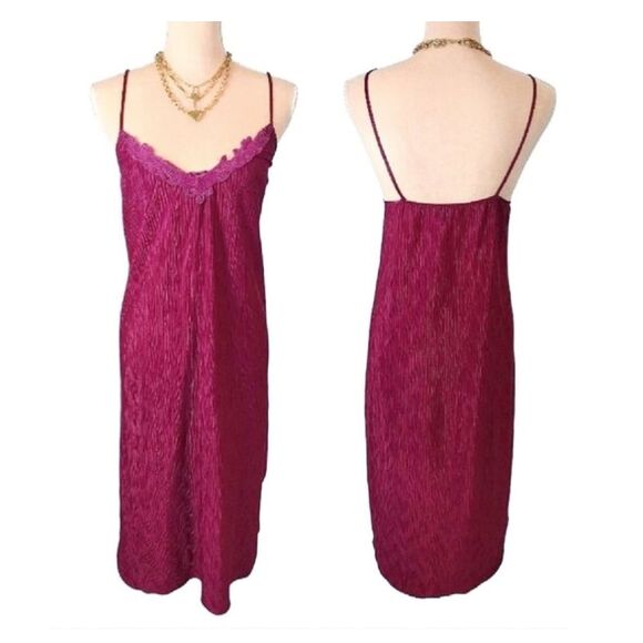 VTG 80s Fuscia Pink Textured Floral Tank Midi Slip Dress Large - Picture 12 of 16